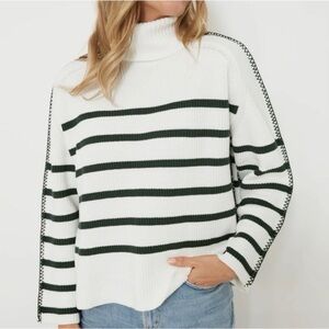 Hyacinth House Emsley Sweater White and Forest Green size M